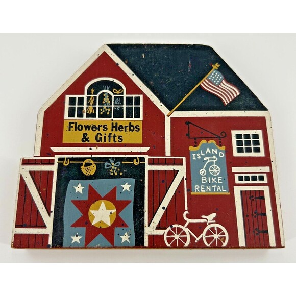 Vintage Wood Block Farm House~ Barn Shelf/Sill Sitter Ornament~ Cat's Meow Style - Picture 1 of 4